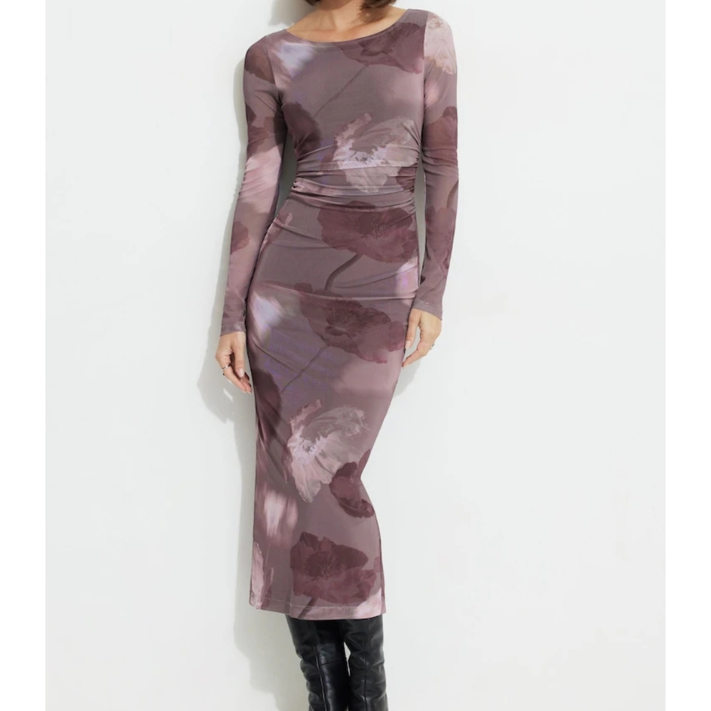Dynamite Mauve Floral Long Sleeve Dress